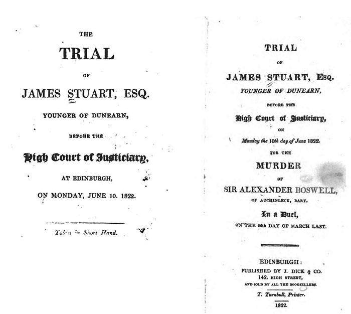 title pages of accounts of Stuart's trial