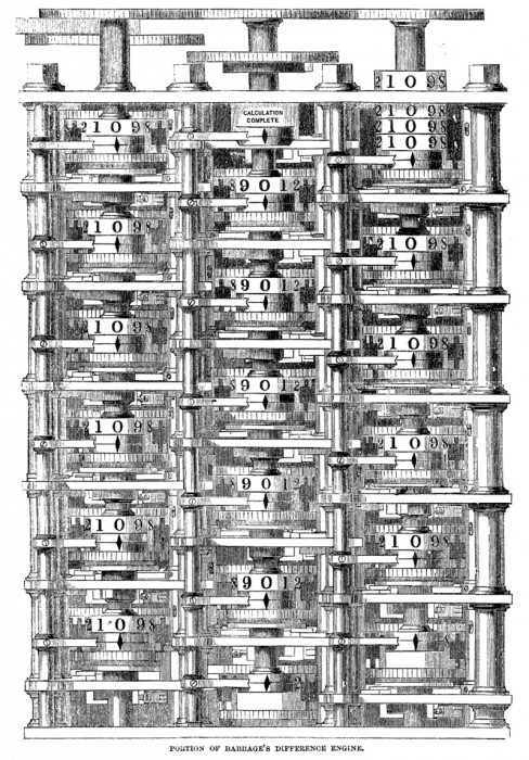 Engraving of Charles Babbage’s Difference Engine No. 1.