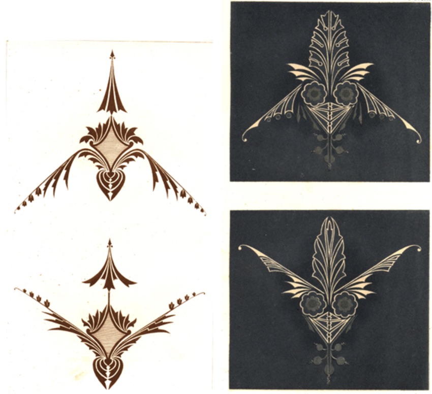 Figure 10. Dresser, motifs illustrating the ideas of ascension and descension. Plates XX and XXII from _The Art of Decorative Design_. Courtesy of the Department of Special Collections, Stanford University Libraries.